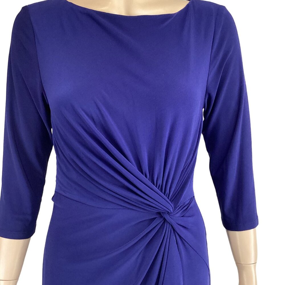 Lauren Ralph Lauren Dress‎ Size 4 Womens Blue 3/4 Sleeve Ruched Waist Ruffle - Picture 6 of 7